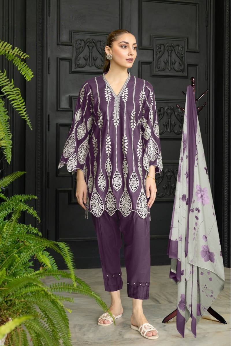Flicklee Deep Purple Airy Ready To Wear Shalwar Kameez Dupatta