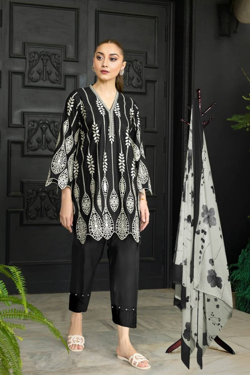 Flicklee Black Airy Ready To Wear Shalwar Kameez Dupatta